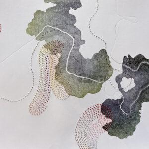 Sarah Thornton-Smith, here : now 2024, etching inks and gouache on paper, courtesy the artist.